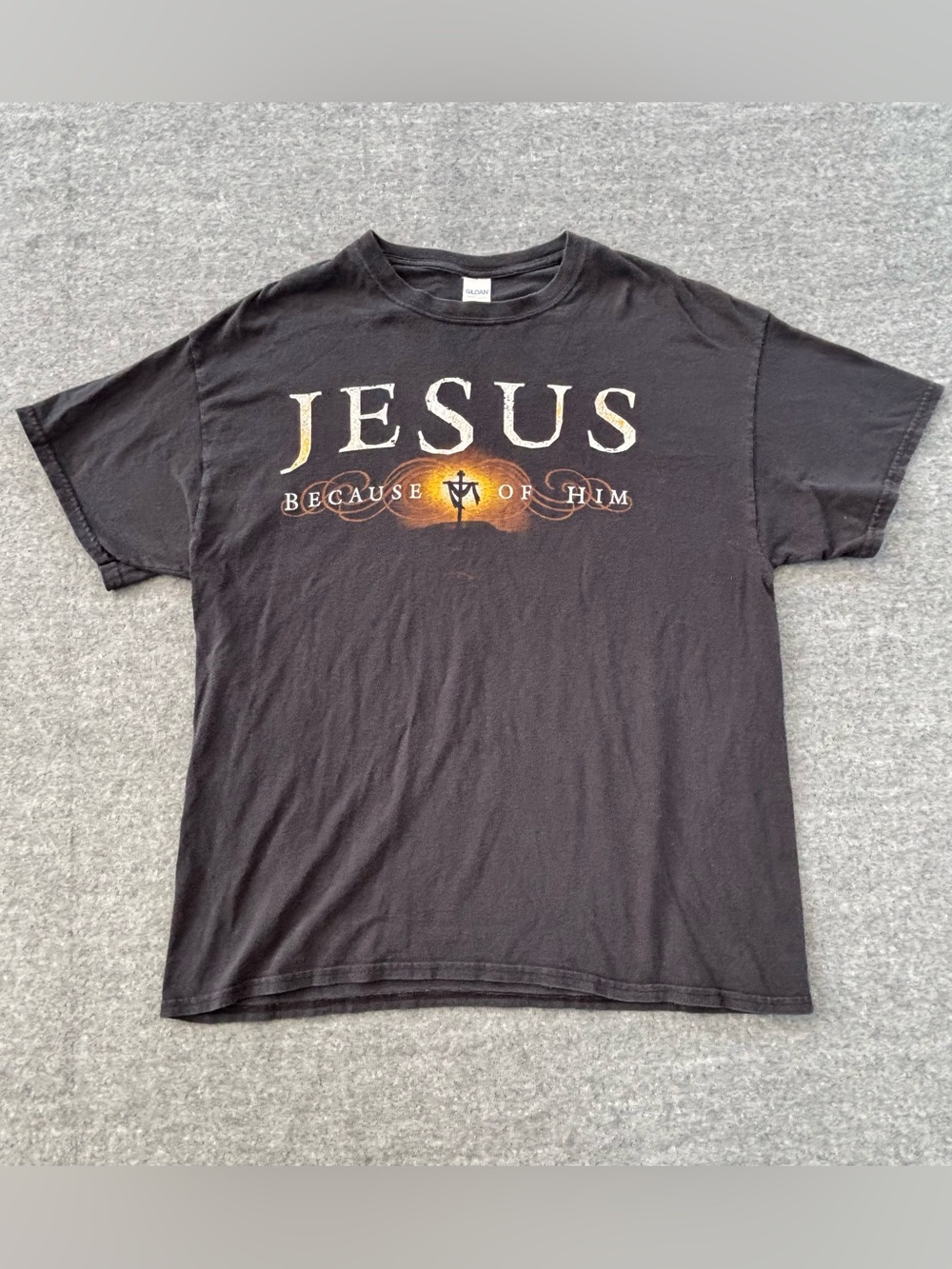 Jesus T-shirt “Because of Him” black T-shirt size XL